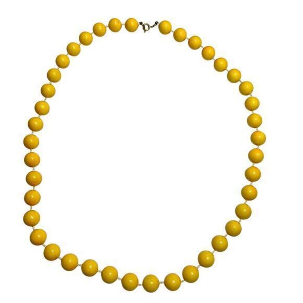 Vintage Yellow‎ Pink Round Beaded Necklace 24" Swirls Boho Spring Easter Summer - Picture 2 of 6